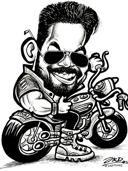 I love capturing people's passions. This was a gift for a fitness coach, showing him in his element on his beloved motorcycle. It’s a great example of how we can create a themed character illustration that truly reflects your personality.