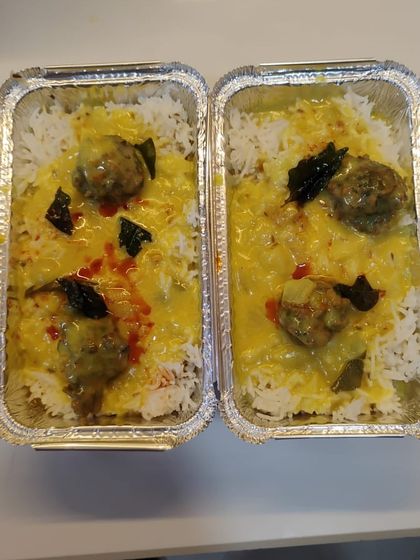 My special Kadi Pakoda with rice. The kadi is slow-cooked to perfection with soft, melt-in-your-mouth pakodas, served over a bed of fluffy rice.