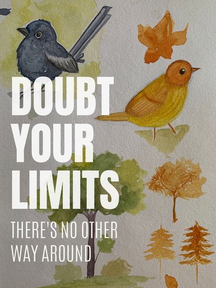 "Doubt your limits." This page from a student's sketchbook is filled with practice birds and trees, showing the dedication required to improve.