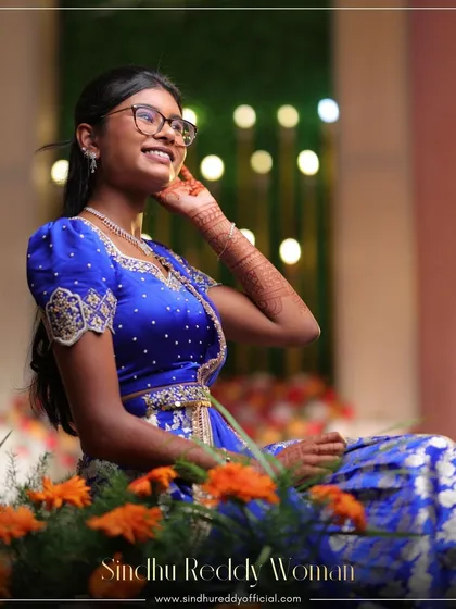 "Sindhu Reddy Woman" - a close-up of our young client, her smile as bright as her outfit.