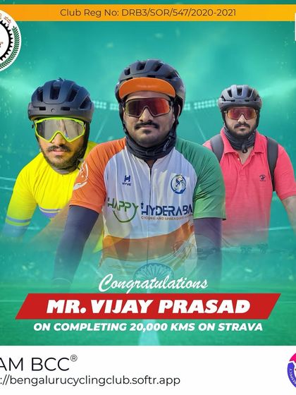 Congratulations to Vijay Prasad on completing 20,000 kms on Strava. Keep pedaling towards your next goal.