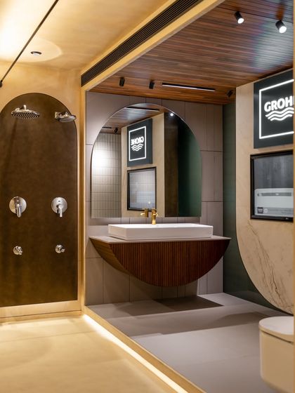 This individual display nook combines a floating vanity with integrated brand signage and focused lighting. It's a strategy I use to create mini-experiences for specific product collections within a larger store.