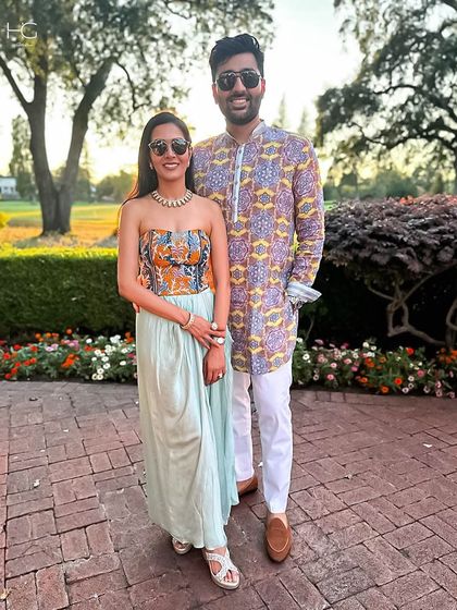 This printed kurta is ideal for golden hour celebrations and Haldi moments. The vibrant colors and comfortable fit make it a go-to for any festive gathering.