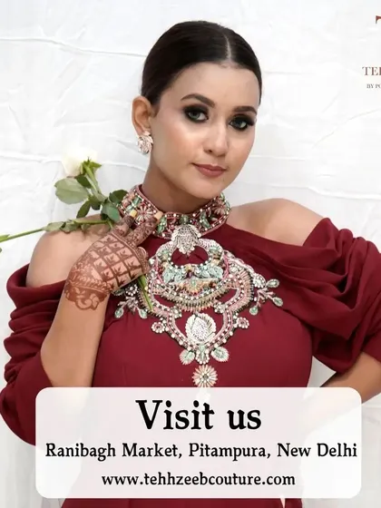 Visit us to find your perfect festive outfit. This maroon gown is just one of the many beautiful pieces in our collection.