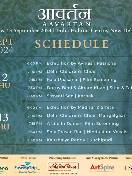 The detailed schedule for the AAVARTAN festival, showing my performance slot.