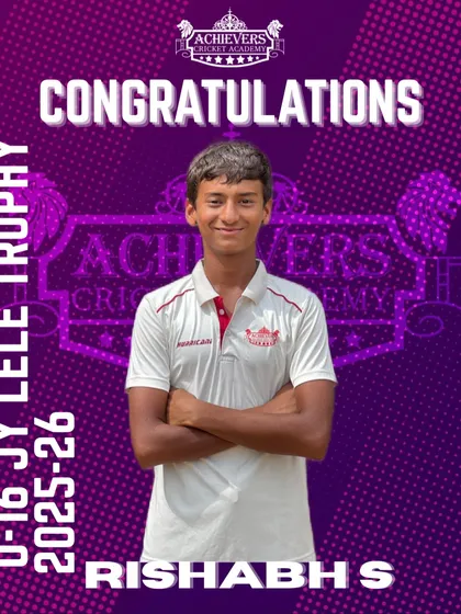 From our nets to the big leagues. Congratulations to our student Rishabh on his selection for the Mumbai U-16 team for the JY Lele Trophy. This is a proud moment that reflects his passion and our academy's high-performance training.