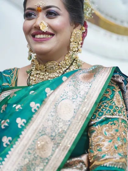 A portrait of the bride-to-be, her makeup looking fresh and radiant.