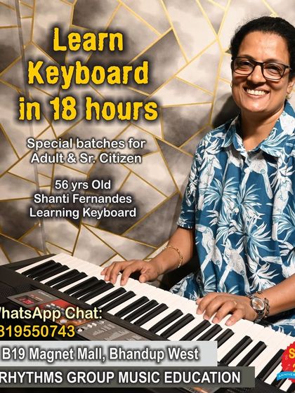 Our accelerated keyboard course is designed for quick learning. This poster highlights our "Learn Keyboard in 18 hours" program, which is especially popular among our adult and senior citizen students.