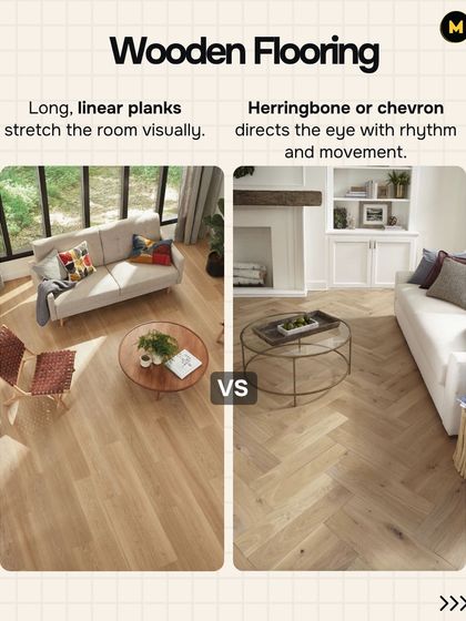 The pattern of your flooring can visually alter a room. Long, linear planks can stretch a room and make it feel longer, while a herringbone or chevron pattern directs the eye with rhythm and movement.