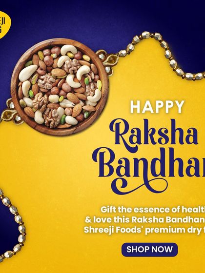 Gift the essence of health and love this Raksha Bandhan. This image, with a rakhi and a bowl of my finest nuts, shows a perfect gift for your sibling.