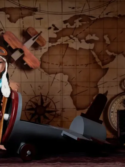 Standing tall and ready to explore the world. This shot showcases the full travel-themed setup in our studio.