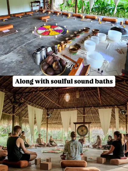 Our evenings often end with the deep, restorative vibrations of a sound bath. Using Tibetan singing bowls and crystal bowls, we create a space for the mind to quiet down and the body to enter a state of profound relaxation and healing.