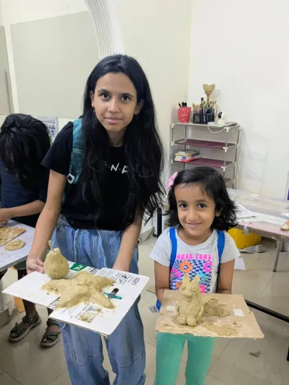Sisters creating together. It's amazing to see how even my youngest students, like 5-year-old Meera, can make multiple artworks in a single session.