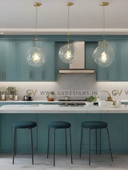 This vintage-inspired kitchen is a testament to our belief that modern functionality and classic charm can coexist beautifully. We used a refreshing teal duco finish on the shaker-style cabinets, complemented by elegant pendant lighting and a marble-topped island, creating a timeless yet contemporary culinary space.