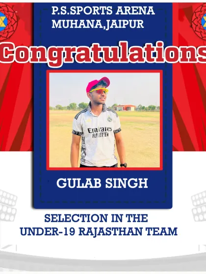 Congratulations to Gulab Singh on his selection in the Under-19 Rajasthan Team. This is a significant step in his career, and we are proud to have coached him to this level.