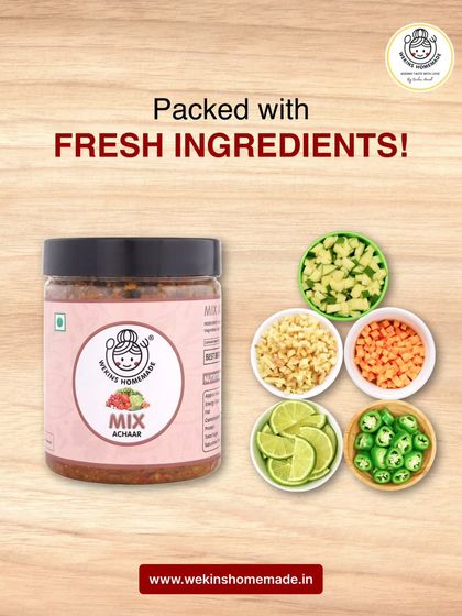 Our Mix Achaar is packed with fresh ingredients. You can see the chunks of carrot, ginger, lime, and green chili in every jar.