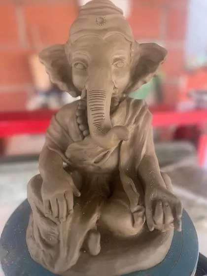 This is one of my personal Ganesha idols from a previous year. The process of making him is a form of meditation for me.