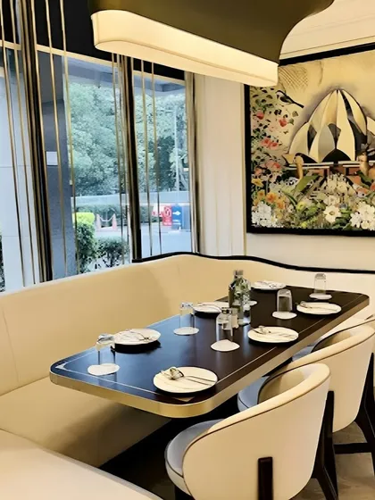 The finished Lotus Temple artwork installed at the restaurant, adding a touch of serene beauty and Delhi spirit to the dining space.