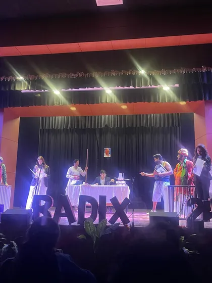 A full stage view of our play 'Khamosh Adalat Jari Hai' at the Ramjas College fest. The set design and lighting play a key role in creating the world of the play.