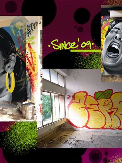 A collage showcasing my work, from figurative murals to classic throw-ups. This gives a quick overview of my different styles.