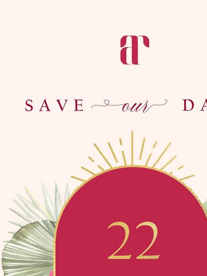 A detail shot of the modern Save the Date, focusing on the custom 'ar' monogram and the elegant 'Save our Date' script. These small details make the design feel personal and polished.
