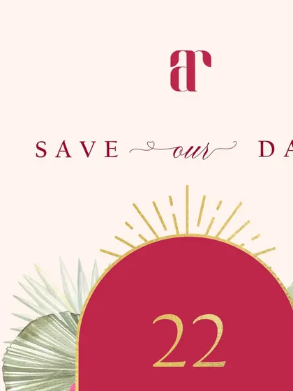 A detail shot of the modern Save the Date, focusing on the custom 'ar' monogram and the elegant 'Save our Date' script. These small details make the design feel personal and polished.