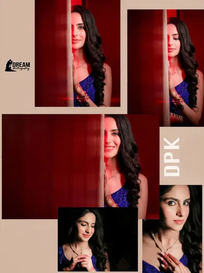 A creative collage of the bride, playing with composition and peeking from behind a wall, showing her playful and charming personality.