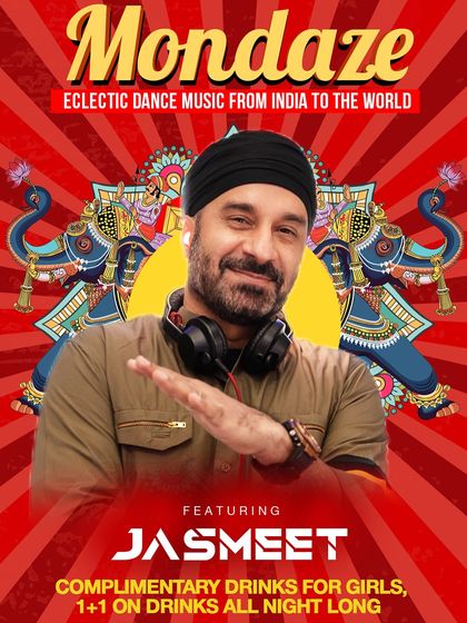 The official poster for 'Mondaze' at Happy Brew, featuring eclectic dance music from India to the world.