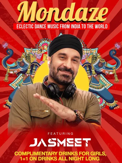 The official poster for 'Mondaze' at Happy Brew, featuring eclectic dance music from India to the world.