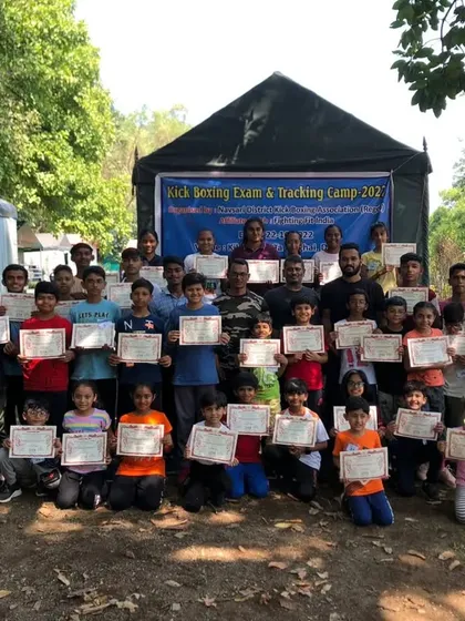A group photo of all the young students who successfully passed their yellow belt exam at our camp in Dang. Proud of every one of them.