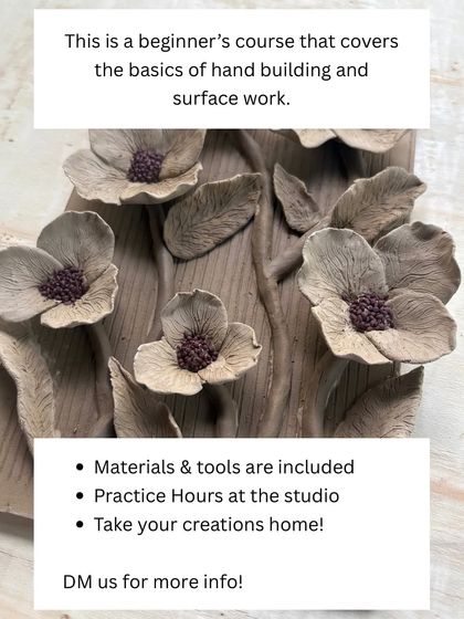 This poster for our hand-building course features a beautiful floral tile made by a student. It's a great example of the sculptural work you can learn to create.