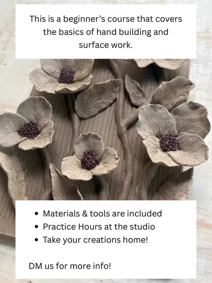 This poster for our hand-building course features a beautiful floral tile made by a student. It's a great example of the sculptural work you can learn to create.