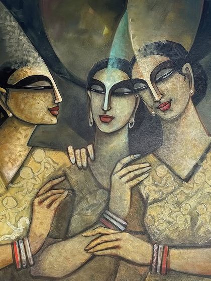 A piece celebrating International Women's Day, this acrylic painting shows the bond and strength of three women together.