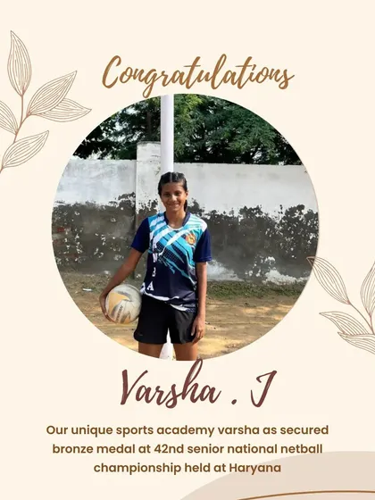 Another national-level achievement. Our player Varsha J won a bronze medal at the 42nd Senior National Netball Championship in Haryana.