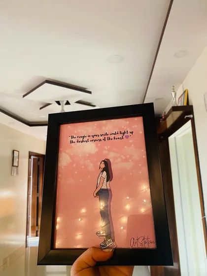 This illustrated portrait is enhanced with fairy lights, adding a magical glow to the artwork. It's a simple touch that makes the gift even more special and enchanting.