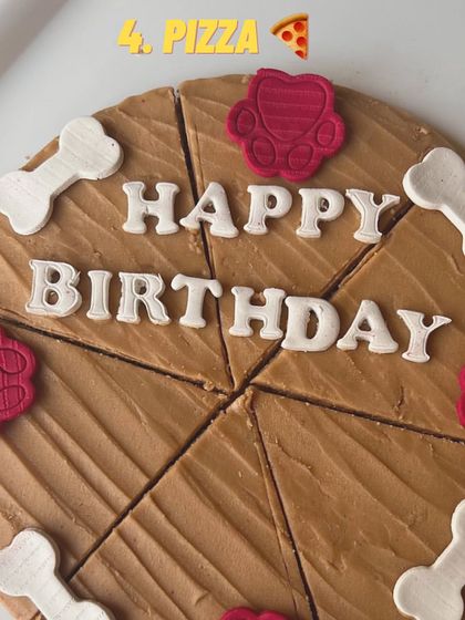 Another one of our fun pizza cakes, this one wishing a happy birthday. It's a unique and savory alternative to our sweeter cakes.