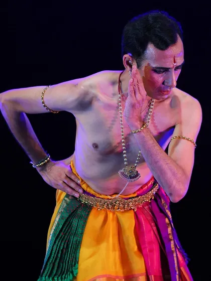Abhinaya, or expression, is the soul of my dance. Here, in a moment from my solo work "Sharanagathi," I delve into the deep emotions of the narrative, aiming to connect with the audience on a personal level.