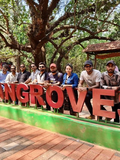 The group at the entrance to the mangrove forest in Gokarna, ready to explore the unique ecosystem.