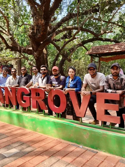 The group at the entrance to the mangrove forest in Gokarna, ready to explore the unique ecosystem.