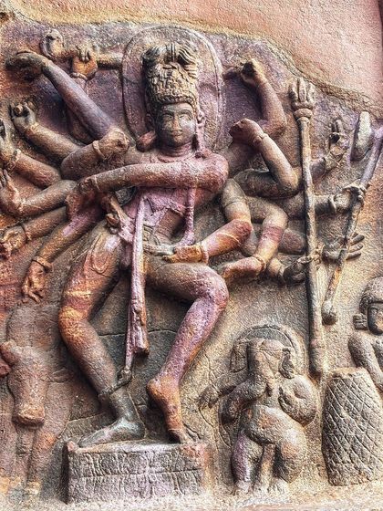 The depiction of Lord Shiva as Nataraja, the cosmic dancer, carved in stone. This iconic form is the ultimate symbol of dance and a constant inspiration for my practice.