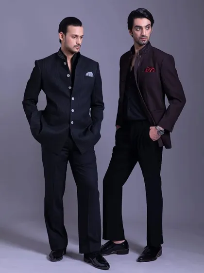 Channeling timeless charm in two Bandhgala suits. Every detail tells a story, and these outfits are meant to be worn with confidence and grace.