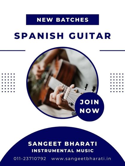 Join our new batches for Spanish Guitar and begin your training in instrumental music. Our curriculum is structured to take you from the basics of holding the guitar to playing intricate melodies and songs.