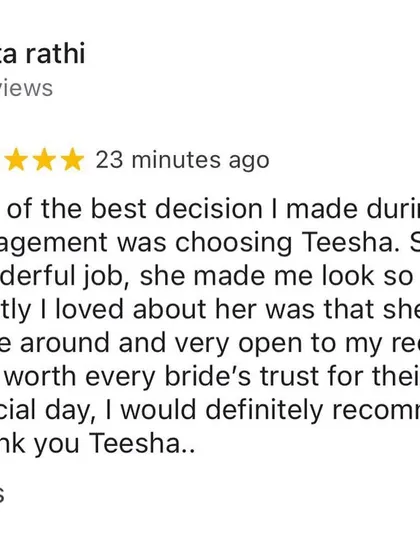 A lovely review from my engagement bride, who trusted me for her special day and was delighted with the result.