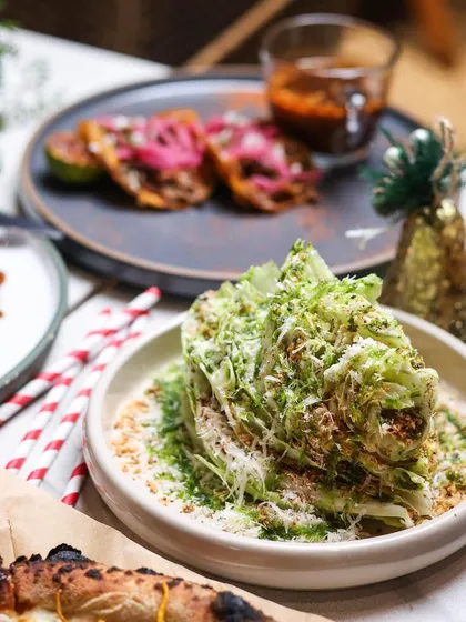 A festive spread featuring my Manor Caesar Salad, perfect for a holiday brunch or any special occasion.