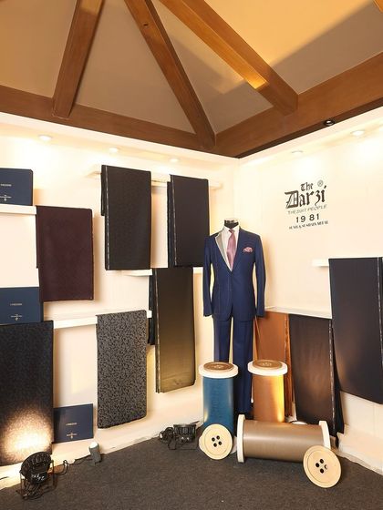 Another view of our fabric installation for the Zegna event, highlighting the rich textures and colors of the limited edition collection available exclusively to our clients.