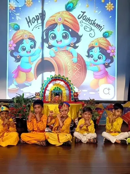 A group of our little Krishnas posing on stage. Their enthusiastic participation filled the campus with music, laughter, and the true spirit of the festival.