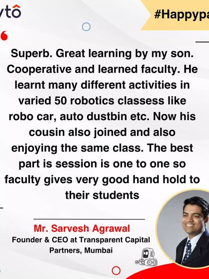 The Founder & CEO of a Mumbai-based firm praises the "superb" learning by his son. He highlights the 1-on-1 sessions where faculty provide very good hands-on support to students.