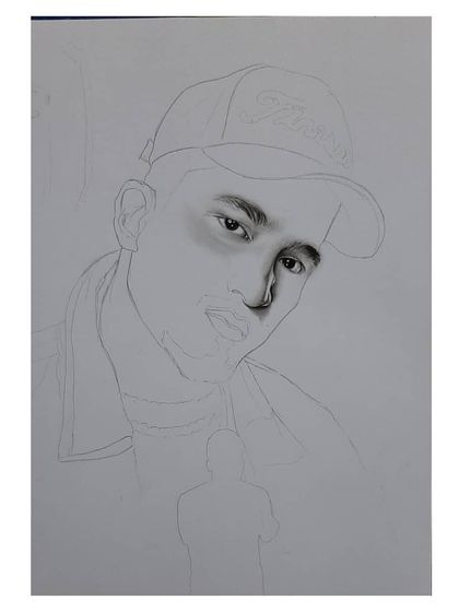 Progress shots of my Vivian 'Divine' Fernandes portrait, showing the layering of charcoal to create the mood and likeness.