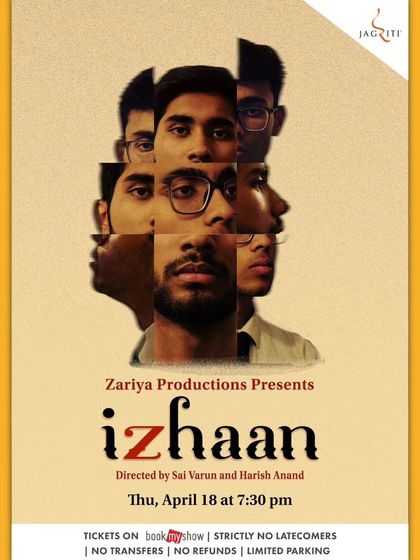 The poster for "Izhaan," a play presented by Zariya Productions.