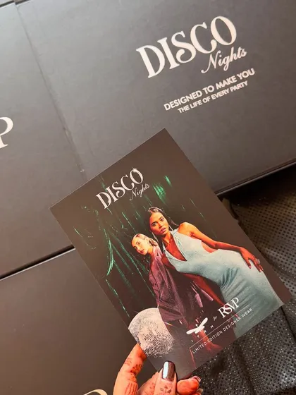 The 'Disco Nights' branding for the Itrh x RSVP PR package, showcasing the high-energy theme of the fashion collection.